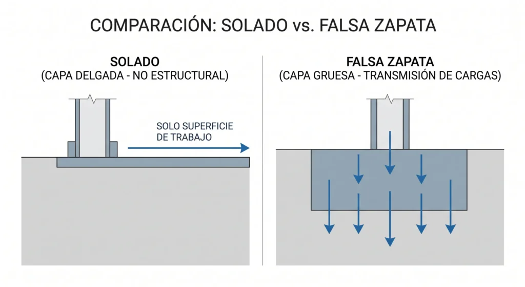 diferencia entre solado y falsa zapata